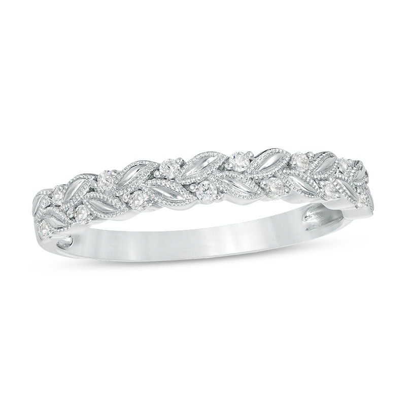 Main Image 1 of Previously Owned - 1/10 CT. T.W. Diamond Laurel Leaf Stackable Band in 10K White Gold