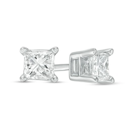 Previously Owned 1 CT. T.W. Princess-Cut Diamond Solitaire Stud Earrings in 14K White Gold (I/I1)