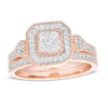 Thumbnail Image 1 of Previously Owned - 3/8 CT. T.W. Composite Diamond Cushion Frame Tri-Sides Vintage-Style Bridal Set in 10K Rose Gold