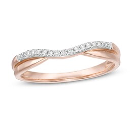 Previously Owned - 1/20 CT. T.W. Diamond Twist Contour Wedding Band in 14K Rose Gold