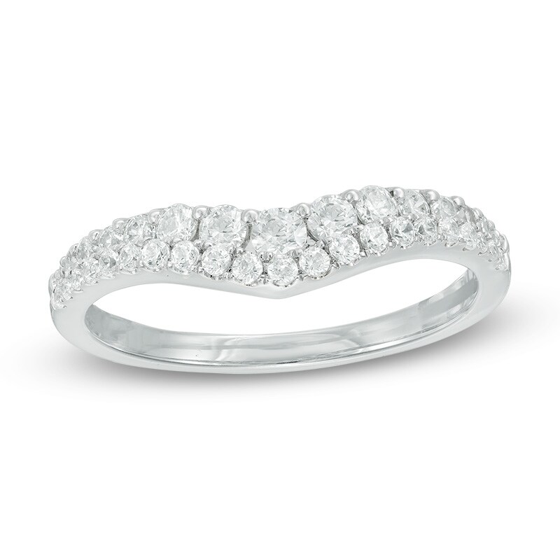Main Image 1 of Previously Owned - 1/2 CT. T.W. Diamond Double Row Contour Band in 14K White Gold