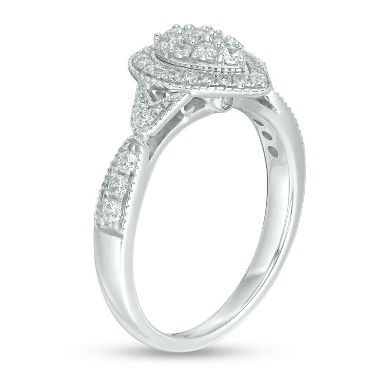 Main Image 3 of Previously Owned - 1/2 CT. T.W. Diamond Double Pear-Shaped Frame Vintage-Style Engagement Ring in 10K White Gold