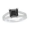 Thumbnail Image 1 of Previously Owned - 7.2mm Princess-Cut Lab-Created Sapphire and 1/4 CT. T.W. Diamond Split Shank Ring in 10K White Gold