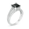 Thumbnail Image 3 of Previously Owned - 7.2mm Princess-Cut Lab-Created Sapphire and 1/4 CT. T.W. Diamond Split Shank Ring in 10K White Gold