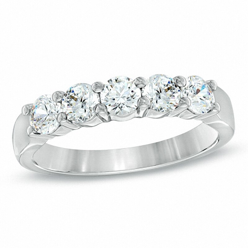 Main Image 1 of Previously Owned - Celebration Ideal 1 CT. T.W. Diamond Five Stone Band in 14K White Gold (I/I1)