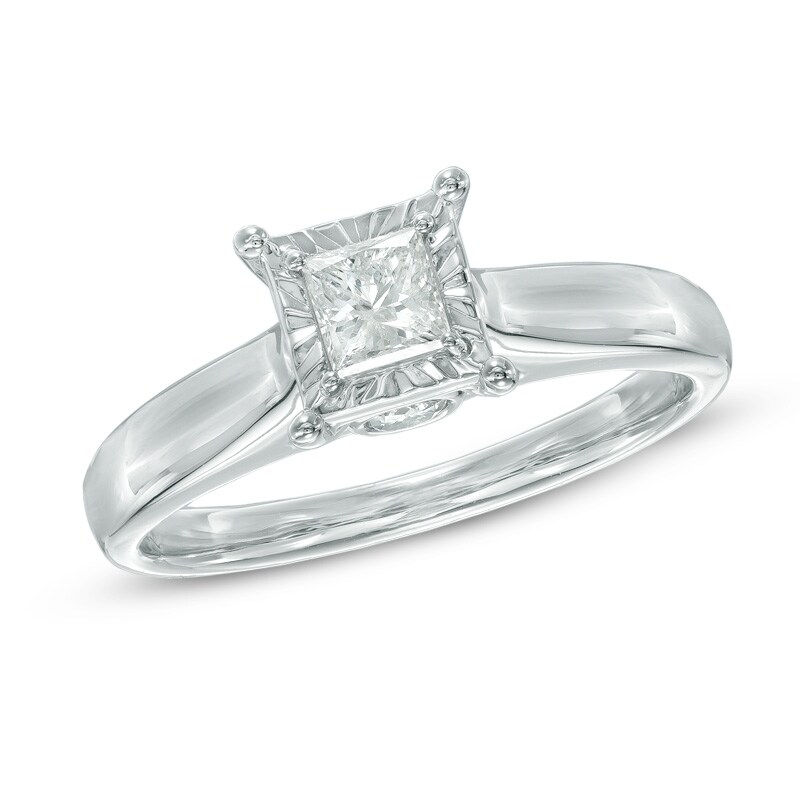 Main Image 1 of Previously Owned - 1/2 CT. T.W. Princess-Cut Diamond Engagement Ring in 10K White Gold (J/I3)