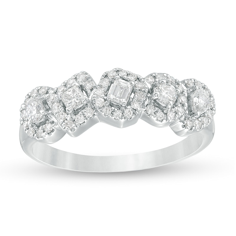 Previously Owned - Everything You Are™ 1/2 CT. T.W. Multi-Shape Diamond Frame Five Stone Ring in 10K White Gold