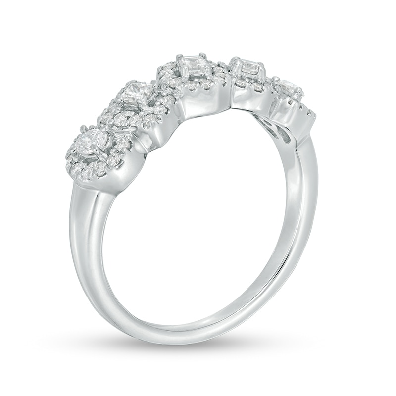 Previously Owned - Everything You Are™ 1/2 CT. T.W. Multi-Shape Diamond Frame Five Stone Ring in 10K White Gold