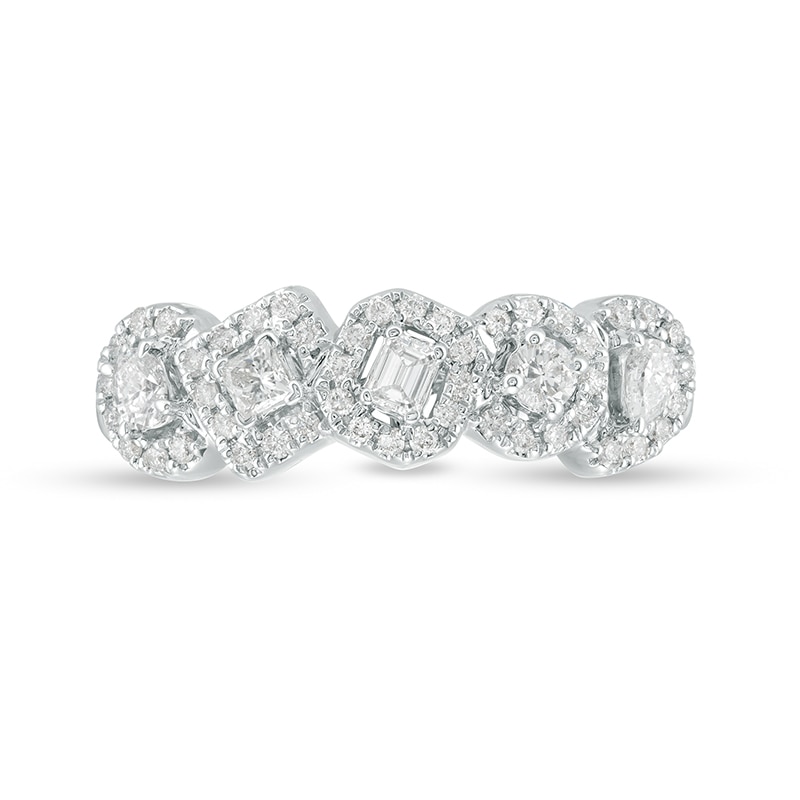 Previously Owned - Everything You Are™ 1/2 CT. T.W. Multi-Shape Diamond Frame Five Stone Ring in 10K White Gold