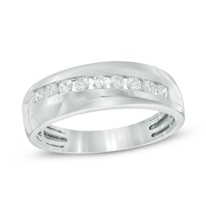 Main Image 1 of Previously Owned - Men's 1/2 CT. T.W. Diamond Slant Wedding Band in 10K White Gold