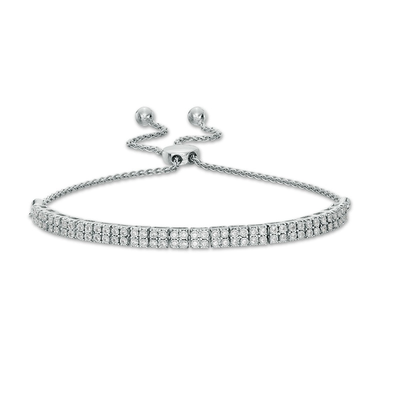 Main Image 1 of Previously Owned - 1/3 CT. T.W. Diamond Double Row Bolo Bracelet in 10K White Gold - 10"