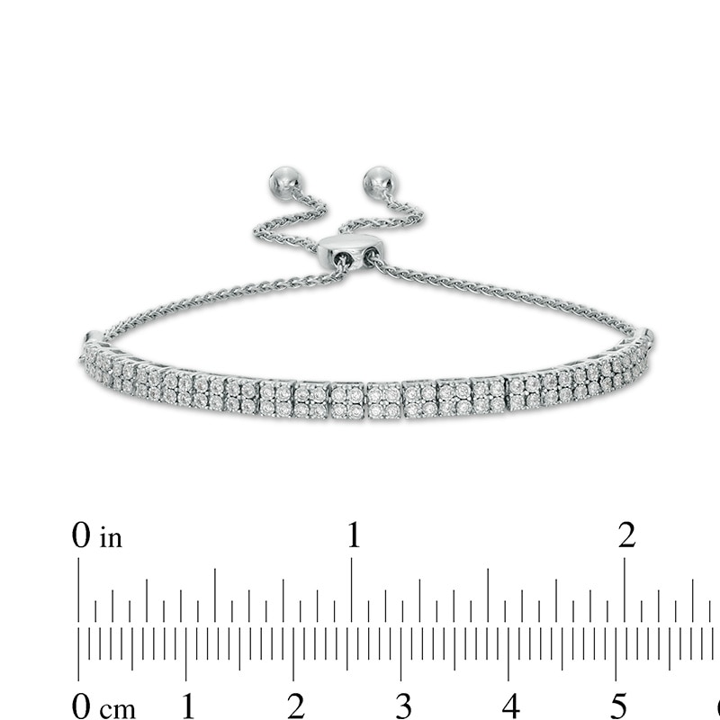 Main Image 2 of Previously Owned - 1/3 CT. T.W. Diamond Double Row Bolo Bracelet in 10K White Gold - 10"