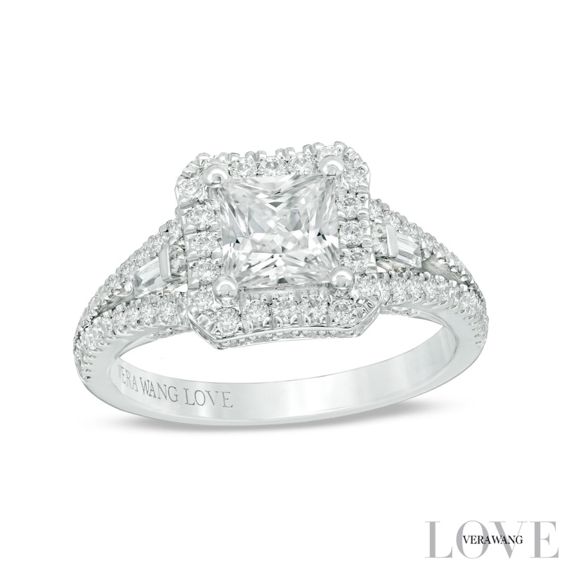 Previously Owned - Vera Wang Love Collection 1-3/4 CT. T.W. Diamond Frame Engagement Ring in 14K White Gold (I/SI2)