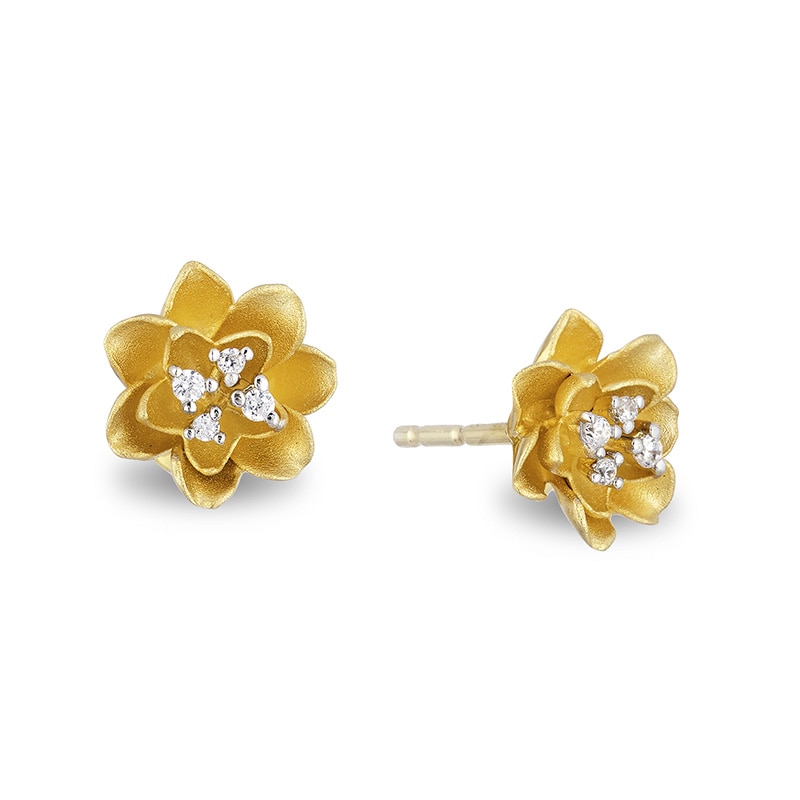 Main Image 1 of Previously Owned - Enchanted Disney Tiana Diamond Accent Water Lily Stud Earrings in 10K Gold