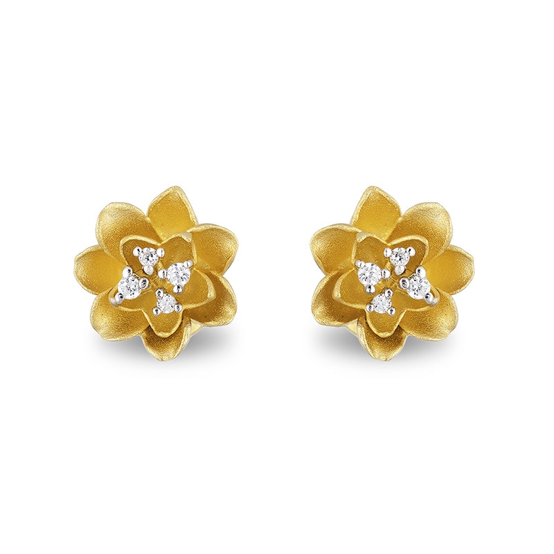 Main Image 2 of Previously Owned - Enchanted Disney Tiana Diamond Accent Water Lily Stud Earrings in 10K Gold