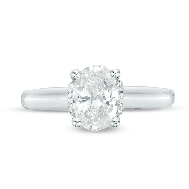 Main Image 3 of Previously Owned - Vera Wang Love Collection 1-1/8 CT. T.W. Oval Diamond Collar Engagement Ring in 14K White Gold