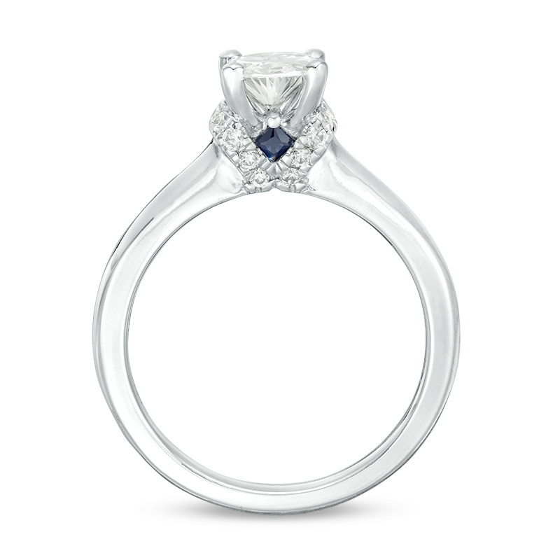 Main Image 4 of Previously Owned - Vera Wang Love Collection 1-1/8 CT. T.W. Oval Diamond Collar Engagement Ring in 14K White Gold