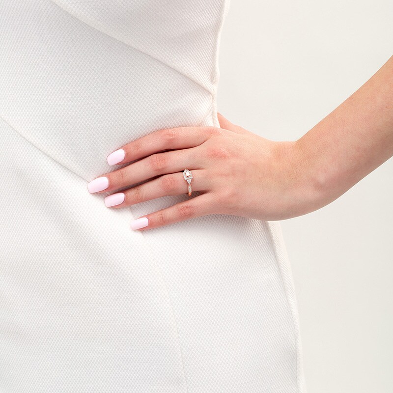 Main Image 2 of Previously Owned - 1/3 CT. T.W. Princess-Cut Diamond Frame Tri-Sides Vintage-Style Engagement Ring in 10K Rose Gold