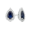 Thumbnail Image 1 of Previously Owned - Pear-Shaped Blue Sapphire and 1/8 CT. T.W. Diamond Frame Stud Earrings in 10K White Gold