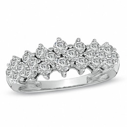 Previously Owned - 1 CT. T.W. Diamond Cluster Pyramid Band in 10K White Gold