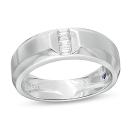 Previously Owned - Vera Wang Men's 1/10 CT. T.W. Baguette Diamond Wedding Band in 14K White Gold