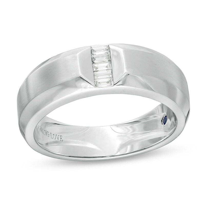 Main Image 1 of Previously Owned - Vera Wang Men's 1/10 CT. T.W. Baguette Diamond Wedding Band in 14K White Gold