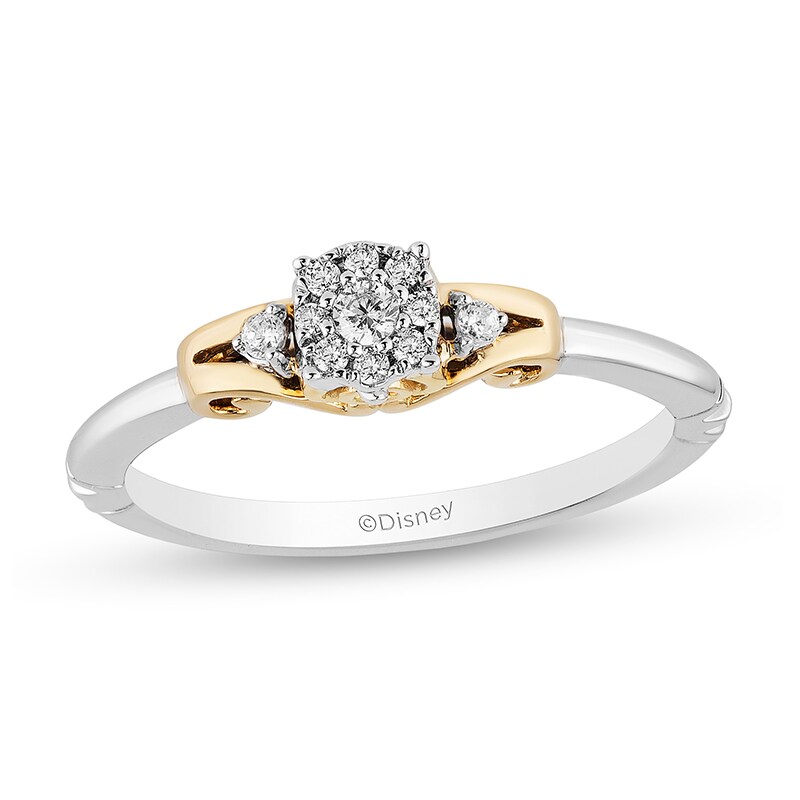 Main Image 1 of Previously Owned - Enchanted Disney Cinderella 1/10 CT. T.W. Diamond Promise Ring in 10K Two-Tone Gold
