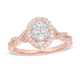 Previously Owned - 1/2 CT. T.W. Oval Composite Diamond Frame Twist Shank Ring in 10K Rose Gold