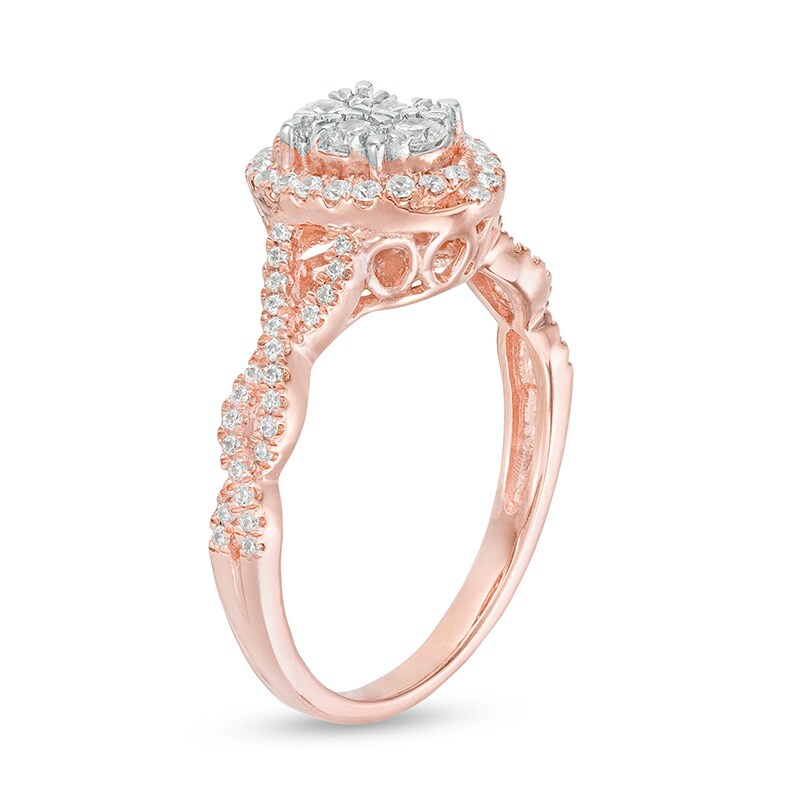 Previously Owned - 1/2 CT. T.W. Oval Composite Diamond Frame Twist Shank Ring in 10K Rose Gold