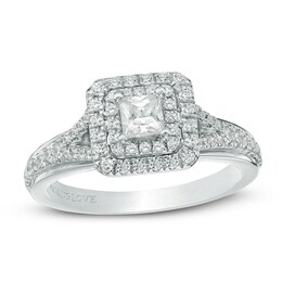 Previously Owned - Vera Wang Love Collection 5/8 CT. T.W. Diamond Double Frame Engagement Ring in 14K White Gold