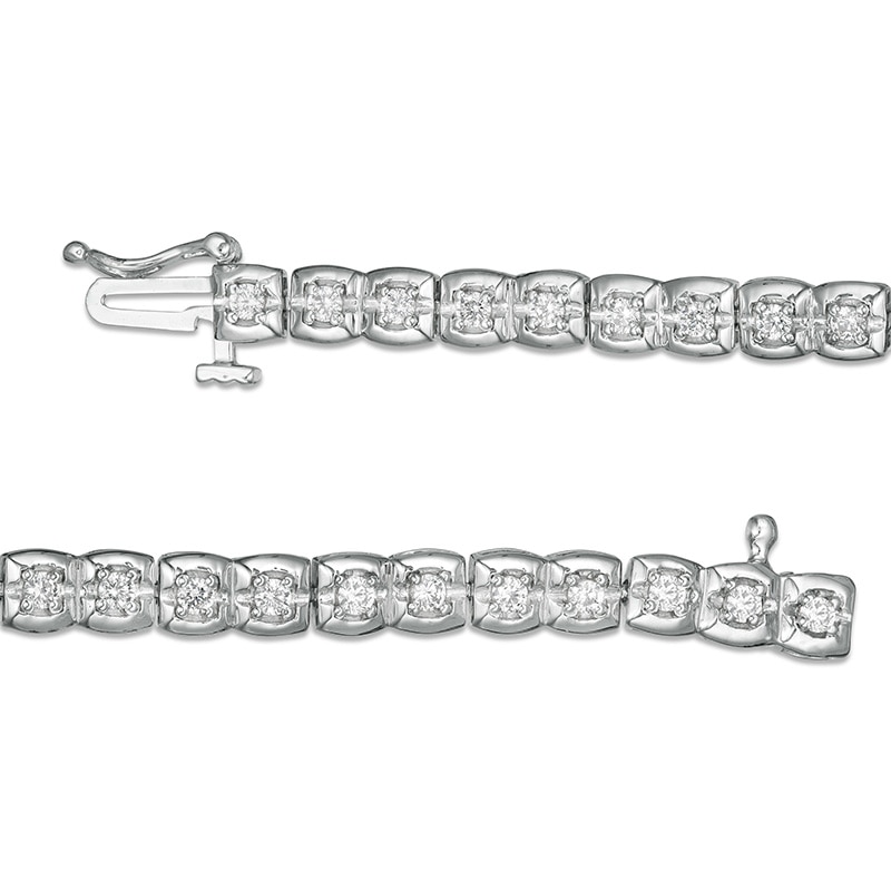 Main Image 3 of Previously Owned - 1 CT. T.W. Diamond Square Tennis Bracelet in 10K White Gold