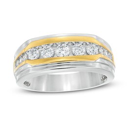 Previously Owned - Men's 3/4 CT. T.W. Diamond Wedding Band in 10K Two-Tone Gold