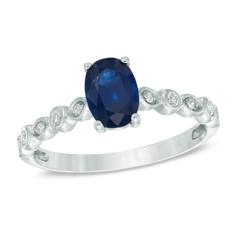 Main Image 1 of Previously Owned - Oval Blue Sapphire and Diamond Accent Engagement Ring in 14K White Gold
