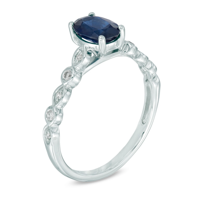 Main Image 2 of Previously Owned - Oval Blue Sapphire and Diamond Accent Engagement Ring in 14K White Gold
