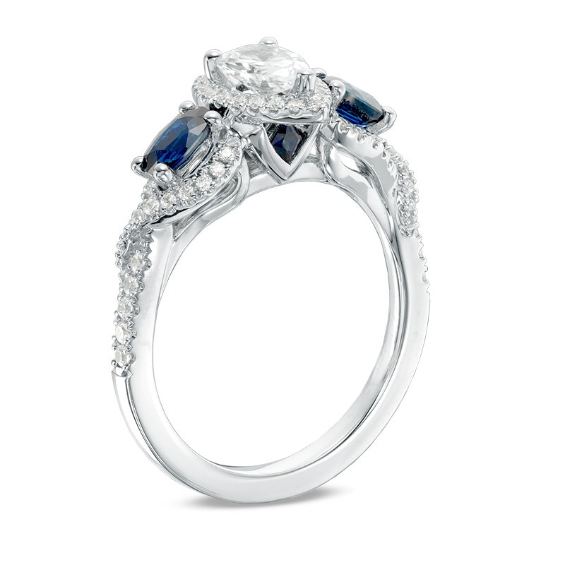 Main Image 2 of Previously Owned - Vera Wang Love Collection 3/4 CT. T.W. Diamond and  Sapphire Three Stone Ring in 14K White Gold