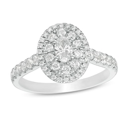 Previously Owned - Love's Destiny by Peoples 1 CT. T.W. Oval Diamond Frame Engagement Ring in 14K White Gold (I/SI2)