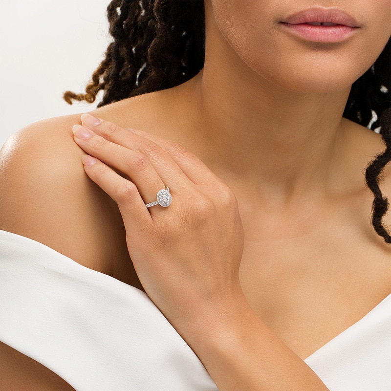 Main Image 2 of Previously Owned - Love's Destiny by Peoples 1 CT. T.W. Oval Diamond Frame Engagement Ring in 14K White Gold (I/SI2)