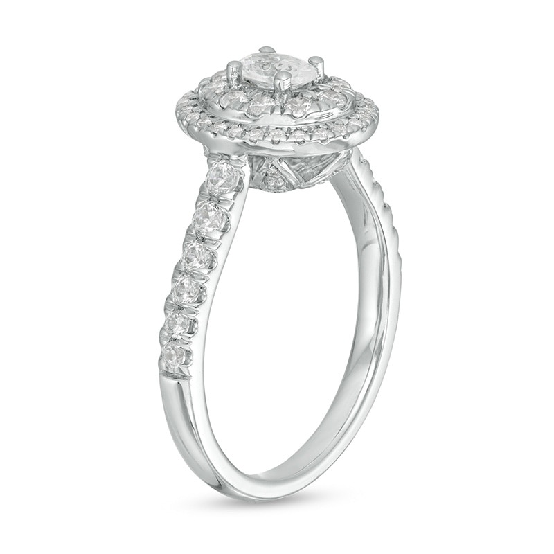 Main Image 3 of Previously Owned - Love's Destiny by Peoples 1 CT. T.W. Oval Diamond Frame Engagement Ring in 14K White Gold (I/SI2)