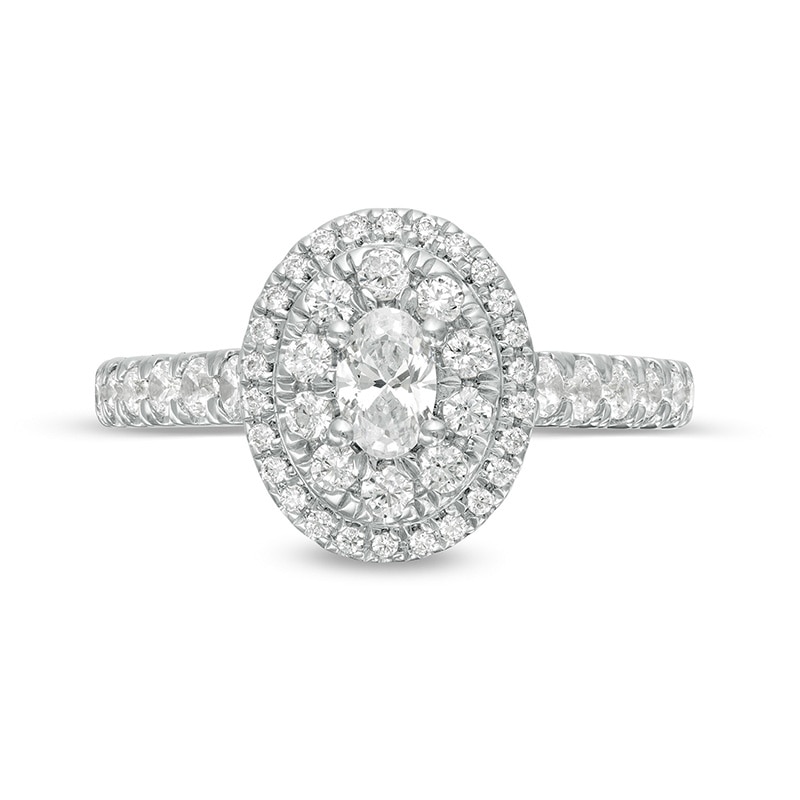 Previously Owned - Love's Destiny by Peoples 1 CT. T.W. Oval Diamond Frame Engagement Ring in 14K White Gold (I/SI2)