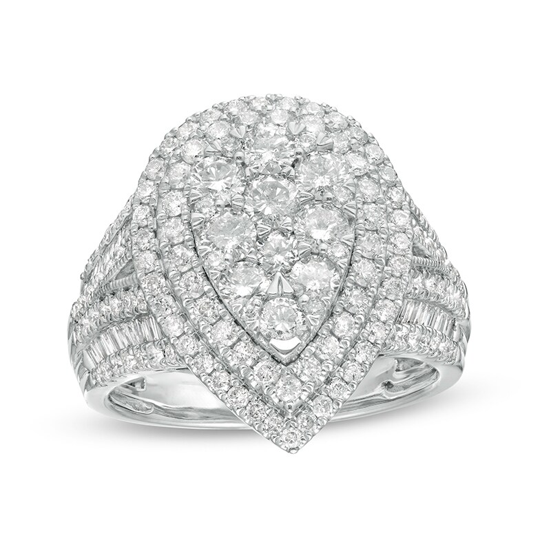 Previously Owned - 2 CT. T.W. Composite Pear Diamond Double Teardrop Frame Engagement Ring in 10K White Gold