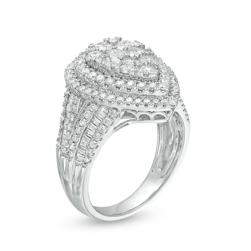 Previously Owned - 2 CT. T.W. Composite Pear Diamond Double Teardrop Frame Engagement Ring in 10K White Gold