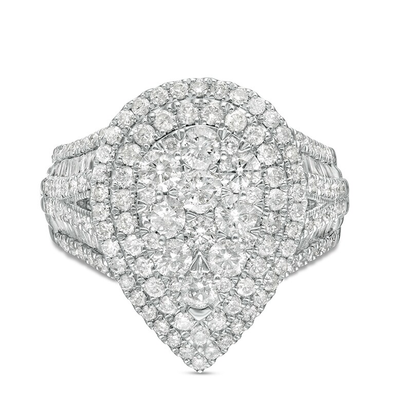 Previously Owned - 2 CT. T.W. Composite Pear Diamond Double Teardrop Frame Engagement Ring in 10K White Gold