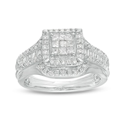 Previously Owned - 1/2 CT. T.W. Princess-Cut Composite Diamond Frame Multi-Row Engagement Ring in 10K White Gold