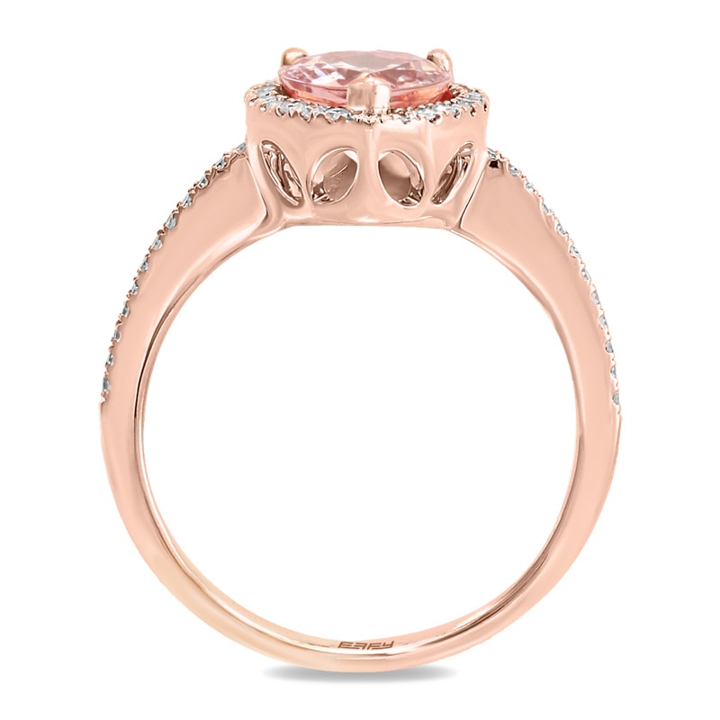 Main Image 3 of Previously Owned - EFFY™ Collection Pear-Shaped Morganite and 1/5 CT. T.W. Diamond Frame Ring in 14K Rose Gold