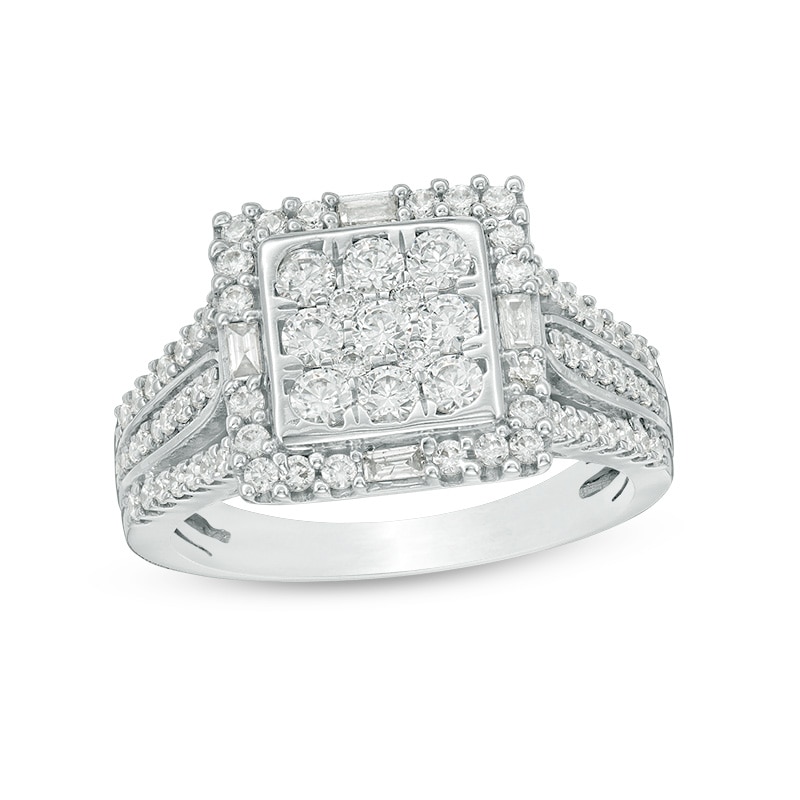 Main Image 1 of Previously Owned - 1 CT. T.W. Princess Multi-Diamond Frame Ring in 10K White Gold