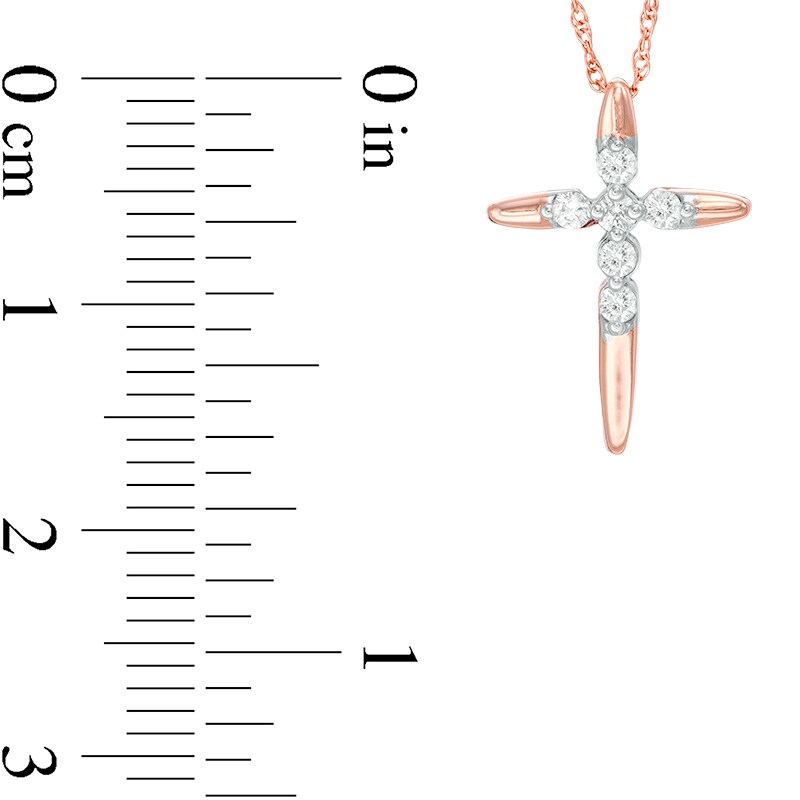 Main Image 3 of Previously Owned - 1/8 CT. T.W. Diamond Cross Pendant in 10K Rose Gold