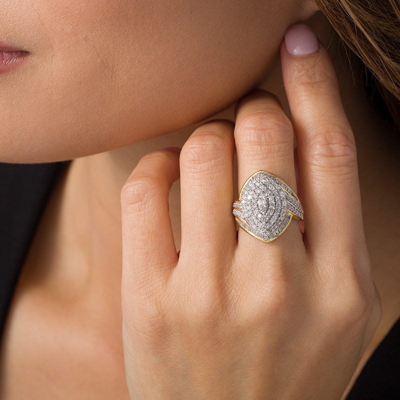 Main Image 2 of Previously Owned - 1-1/2 CT. T.W. Composite Diamond Marquise Bypass Frame Ring in 10K Gold