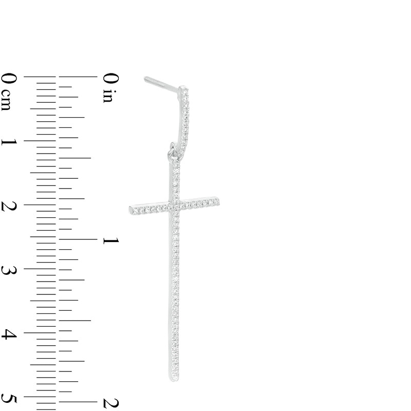 Main Image 3 of Previously Owned - 1/4 CT. T.W. Diamond Long Cross Drop Earrings in 10K White Gold