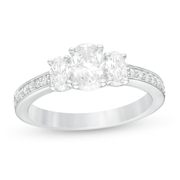 Previously Owned - 1-1/2 CT. T.W. Oval Lab-Grown Diamond Lined Past Present Future® Engagement Ring in 14K White Gold