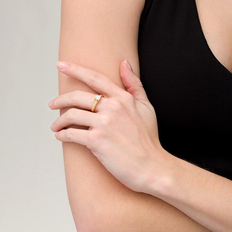 Main Image 2 of Previously Owned - 1/4 CT. T.W. Diamond Frame Split Shank Ring in 10K Gold